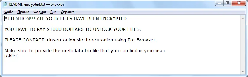 Metadatabin Ransomware Contact Note