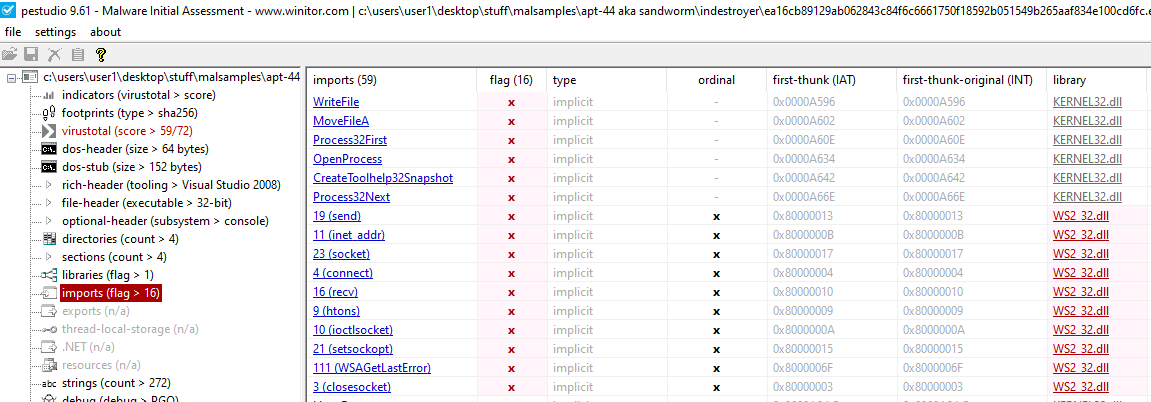 PEStudio Sandworm Indestroyer Import