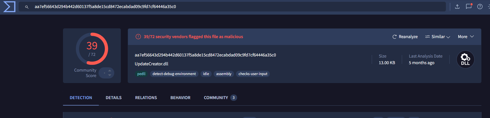 VirusTotal Danbot (mamson) aa7 Info
